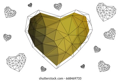Dark Green, Yellow vector abstract glitter heart shape on white background in love concept for valentine's day with sweet and romantic moment. Polygonal design for your business.