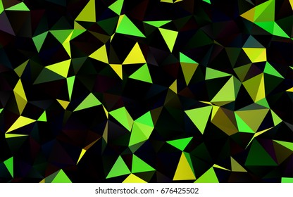 Dark green, Yellow vector abstract polygonal template. Triangular geometric sample with gradient.  Triangular pattern for your business design.