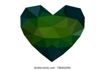 Dark Green, Yellow vector abstract Triangle Geometrical Heart on white polygonal background. Happy Valentine's Day Greeting Card. Stock template for your design.