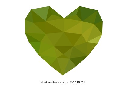 Dark Green, Yellow vector abstract Triangle Geometrical Heart on white polygonal background. Happy Valentine's Day Greeting Card. Stock template for your design.