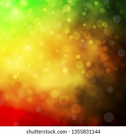 Dark Green, Yellow vector backdrop with circles. Glitter abstract illustration with colorful drops. Pattern for wallpapers, curtains.