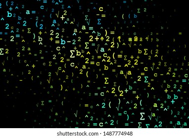 Dark Green, Yellow vector backdrop with algebra elements. Abstract illustration with colored algebra signs. Best design for your math college.