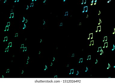 Dark Green, Yellow vector backdrop with music notes. Shining illustration of colorful gradient music notes. Pattern for school ad, booklets.