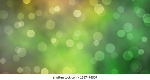 Dark Green, Yellow vector backdrop with dots. Abstract colorful disks on simple gradient background. Pattern for business ads.