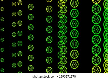 Dark Green, Yellow vector backdrop with mystery symbols. Retro design in abstract style with witchcraft forms. Best design halloween events.
