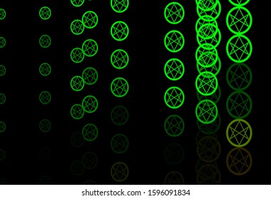 Dark Green, Yellow vector backdrop with mystery symbols. Colorful mystic symbols with a gradient in ancient style. Background for esoteric, mystic designs.