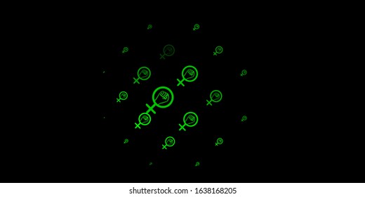 Dark Green, Yellow vector backdrop with woman's power symbols. Colorful illustration with gradient feminism shapes. Best design to show the power of women.