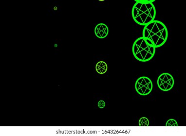 Dark Green, Yellow vector backdrop with mystery symbols. Abstract illustration with gothic gradient shapes. Background for esoteric, mystic designs.