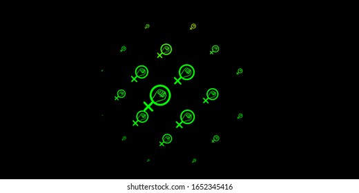 Dark Green, Yellow vector backdrop with woman's power symbols. Abstract illustration with a depiction of women's power. Background for International Women’s Day.