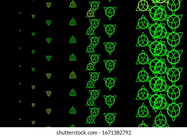 Verde oscuro, fondo vectorial amarillo con símbolos misteriosos. Diseño retro en estilo abstracto con formas de brujería. Diseño sencillo para la representación oculta.