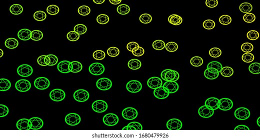 Dark Green, Yellow vector backdrop with mystery symbols. Abstract illustration with gothic gradient shapes. Design for magic, spiritual events.