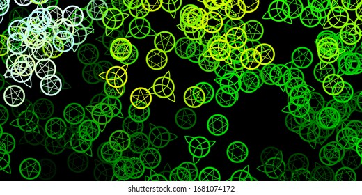 Dark Green, Yellow vector backdrop with mystery symbols. Retro design in abstract style with witchcraft forms. Background for esoteric, mystic designs.
