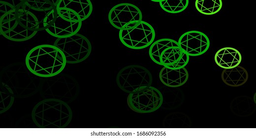 Dark Green, Yellow vector backdrop with mystery symbols. Colorful vintage illustration with gradient alchemy shapes. Simple base for your occult design.