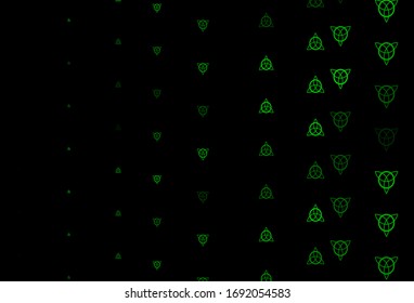 Verde oscuro, fondo vectorial amarillo con símbolos misteriosos. Ilustración abstracta con formas de degradado gótico. Antecedentes para diseños esotéricos y místicos.