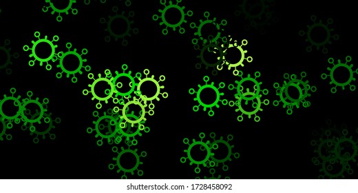 Dark green, yellow vector backdrop with virus symbols. Simple design in abstract style with infection forms. Simple design against epidemic information.