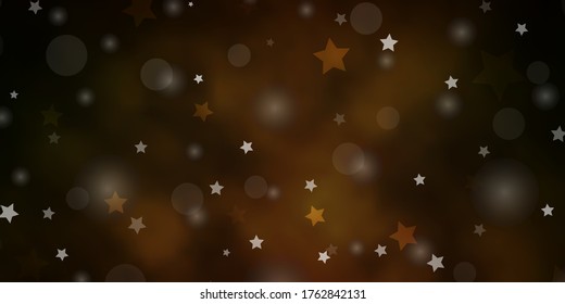 Dark Green, Yellow vector backdrop with circles, stars. Glitter abstract illustration with colorful drops, stars. Pattern for design of fabric, wallpapers.