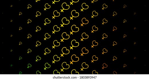 Dark Green, Yellow vector backdrop with woman's power symbols. Colorful illustration with gradient feminism shapes. Design for International Women’s Day.