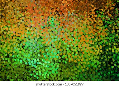 Dark Green, Yellow vector backdrop with dots. Blurred bubbles on abstract background with colorful gradient. Pattern for futuristic ad, booklets.