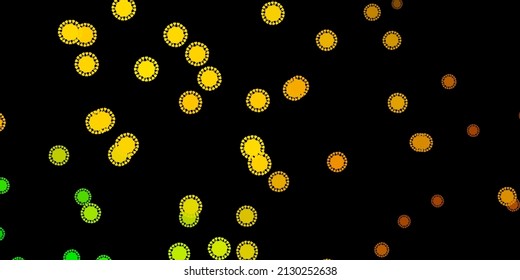 Dark green, yellow vector backdrop with virus symbols. Colorful abstract illustration with gradient medical shapes. Best design for quarantine events.