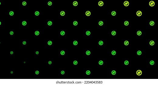 Verde oscuro, fondo vectorial amarillo con símbolos de virus. Diseño simple en estilo abstracto con formas de infección. Fondo de escritorio para la protección de la salud.
