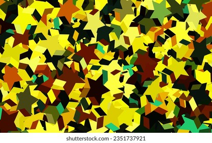 Verde oscuro, fondo vector amarillo con estrellas pequeñas y grandes. Ilustración de colores brillantes con estrellas. Mejor diseño para tu anuncio, afiche, banner.