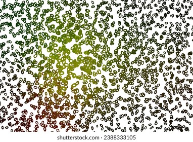 Verde oscuro, fondo vector amarillo con puntos. Burbujas borrosas sobre fondo abstracto con gradiente colorido. Plantilla para su libro de marca.