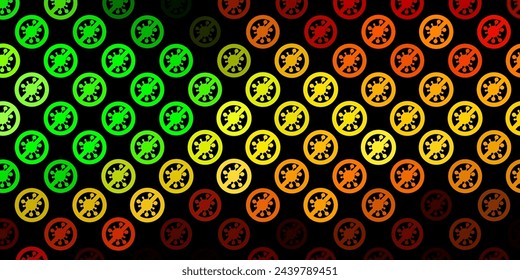 Dark Green, Yellow vector backdrop with virus symbols. Colorful  gradient illness symbols in simple abstract style. Simple drawing against danger fever.