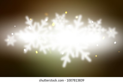 Dark Green, Yellow vector background with xmas snowflakes. Blurred decorative design in xmas style with snow. New year design for your ad, poster, banner.