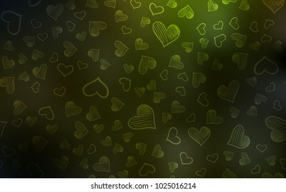 Dark Green, Yellow vector background with hearts. Illustration with hearts in love concept for valentine's day. Pattern for carnival, festival romantic leaflets.