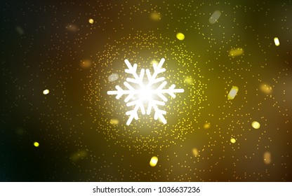 Dark Green, Yellow vector background with xmas snowflakes. Glitter abstract illustration with crystals of ice. The pattern can be used for new year leaflets.