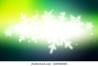 Dark Green, Yellow vector background with xmas snowflakes. Decorative shining illustration with snow on abstract template. The pattern can be used for year new  websites.