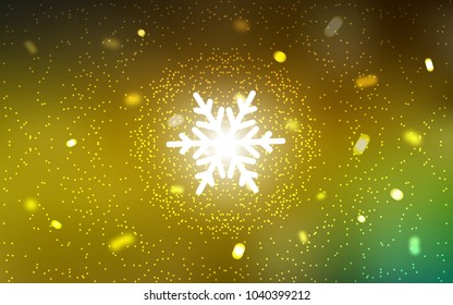 Dark Green, Yellow vector background with xmas snowflakes. Decorative shining illustration with snow on abstract template. New year design for your business advert.