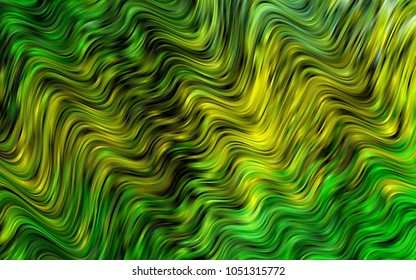 Dark Green, Yellow vector background with bent lines. A vague circumflex abstract illustration with gradient. A completely new marble design for your business.