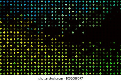 Dark Green, Yellow vector background with cards signs. Colored illustration with hearts, spades, clubs, diamonds. Pattern for leaflets of poker games, events.