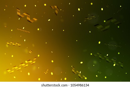 Dark Green, Yellow vector background with xmas confetti. Glitter abstract illustration with colorful confetti, ribbons. New design for ad, poster, banner of your Party.