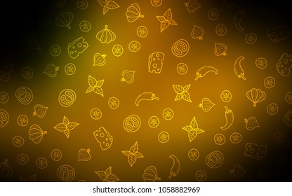 Dark Green, Yellow vector background with tasty food. Illustration with set of fresh food in doodle style. Pattern for menu of cafes, bars, restaurants.