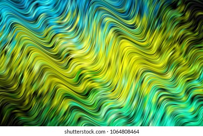 Dark Green, Yellow vector background with bent lines. A sample with blurred bubble shapes. Marble style for your business design.