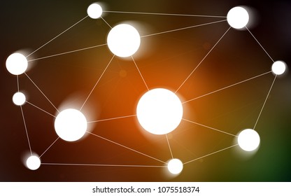 Dark Green, Yellow vector background with dots and lines. Abstract illustration with colorful discs and triangles. Pattern can be used as texture of wallpapers.
