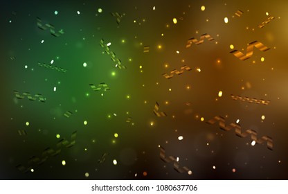 Dark Green, Yellow vector background with xmas confetti. Confetti on blurred abstract background with colorful gradient. The pattern can be used for birthday gifts, congratulations.