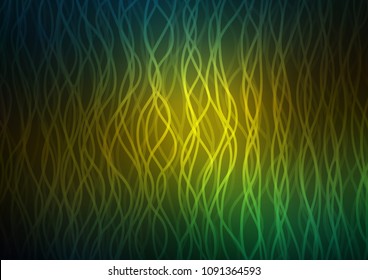 Dark Green, Yellow vector background with bent ribbons. Shining illustration, which consist of blurred lines, circles. Pattern for your business design.