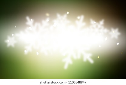 Dark Green, Yellow vector background with xmas snowflakes. Snow on blurred abstract background with gradient. The template can be used as a new year background.