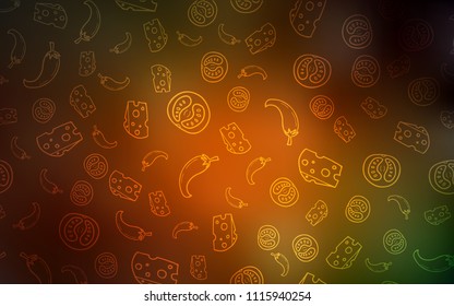 Dark Green, Yellow vector background with tasty food. Blurred decorative design of snacks in doodle style. Pattern for ad, booklets, leaflets of restaurants.