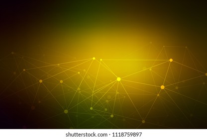 Dark Green, Yellow vector background with dots and lines. Modern abstract colorful illustration with spheres and lines. Pattern can be used for futuristic ad, booklets.