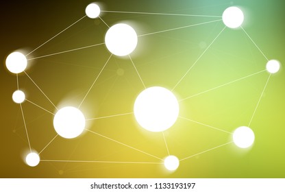 Dark Green, Yellow vector background with bubbles, lines. Glitter abstract illustration with connection of triangle structure. Completely new template for your brand book.