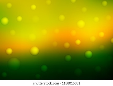 Dark Green, Yellow vector background with bubbles. Glitter abstract illustration with blurred drops of rain. Pattern can be used as texture of water, rain drops.