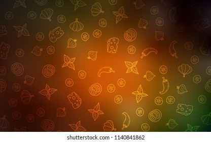 Dark Green, Yellow vector background with tasty food. Fast Food on blurred abstract background with colorful gradient. Pattern for menu of cafes, bars, restaurants.