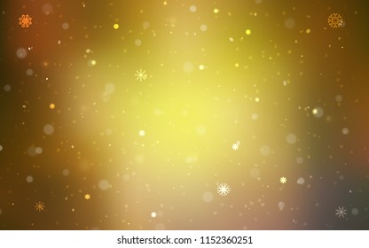Dark Green, Yellow vector background with xmas snowflakes. Decorative shining illustration with snow on abstract template. The pattern can be used for new year leaflets.
