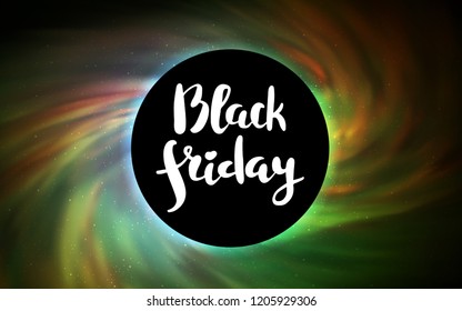 Dark Green, Yellow vector background with a black hole, sky. Gradient colorful illustration with a black hole, stars. Pattern for posters, banners of sales.