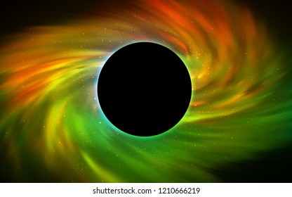 Dark Green, Yellow vector background with a black hole, sky. Decorative design in space style with a black hole. Backdrop for Black Friday promotions.