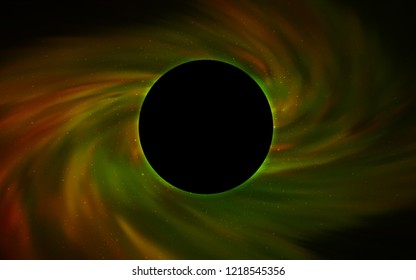 Dark Green, Yellow vector background with a black hole, sky. Abstract illustration with glitter colorful cosmic stars. Template for Black Friday sales.